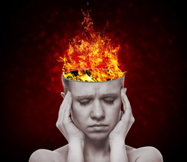 Concept, an idea. head of woman with a flame of fire clipart