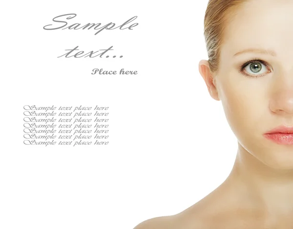 Beauty concept. face of a young healthy woman isolated over whit — Stock Photo, Image