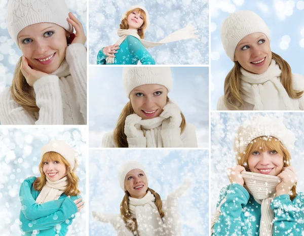 Colagem. Mulheres jovens em um fundo de inverno — Fotografia de Stock