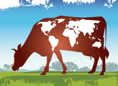 Cow in meadow clipart