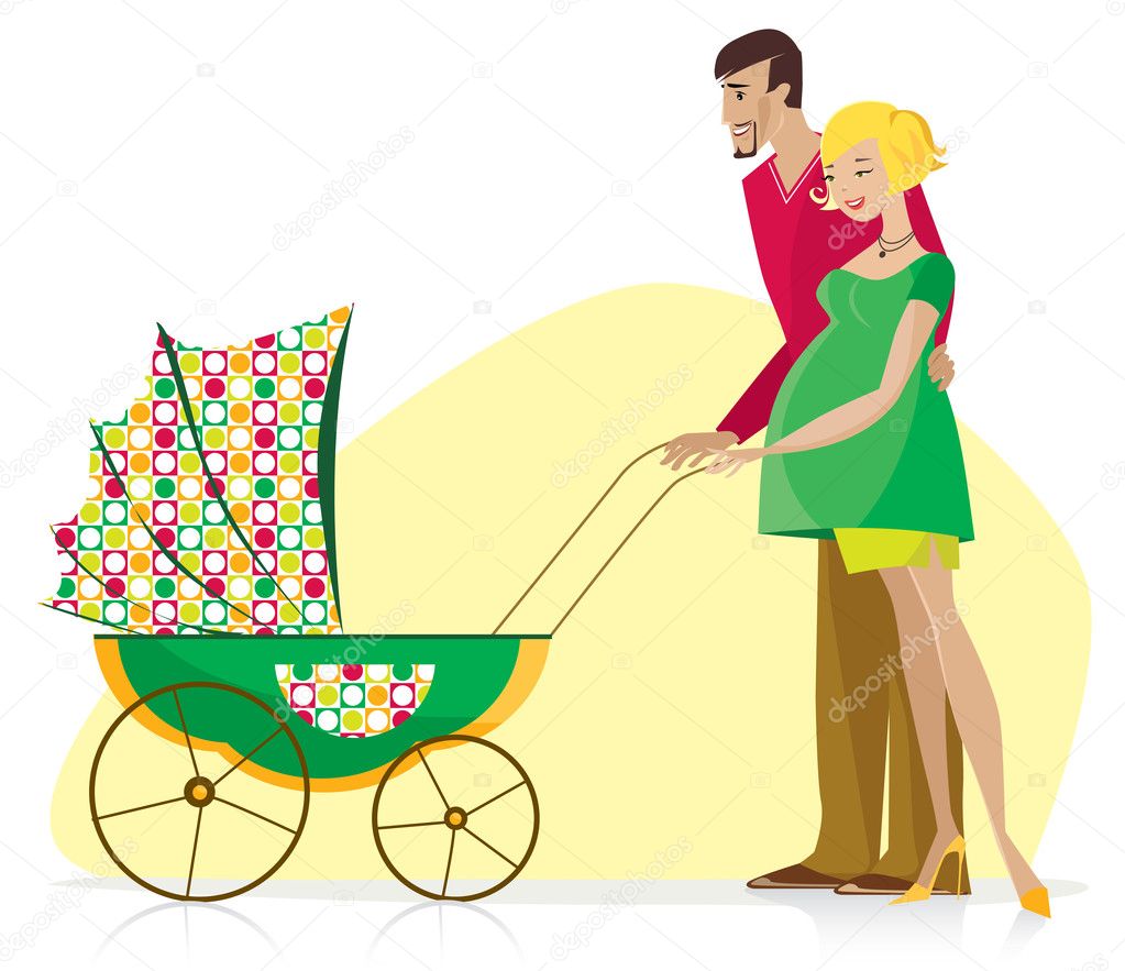 Happy Couple with Baby Stroller Stock Vector Image by ©. #11833391