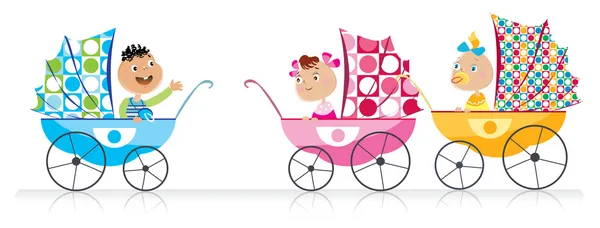 Симпатичные младенцы в детских колясках — стоковый вектор