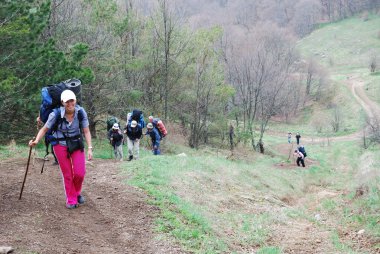 Tourists climbing up the hill. clipart