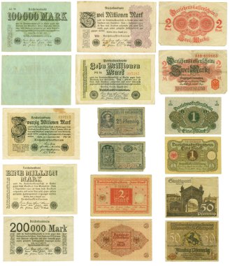 Obsolete German banknotes cut out clipart