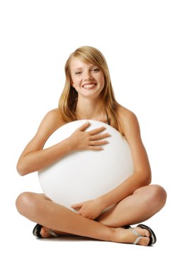 Naked girl sitting cross-legged with white circle object clipart