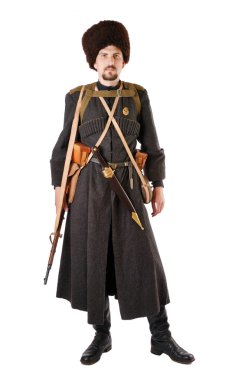 Man in vintage costume of Russian Cossack. The living history. clipart