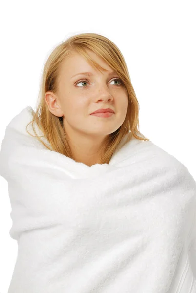 Close-up of a happy girl in a bath towel — Stock Photo, Image