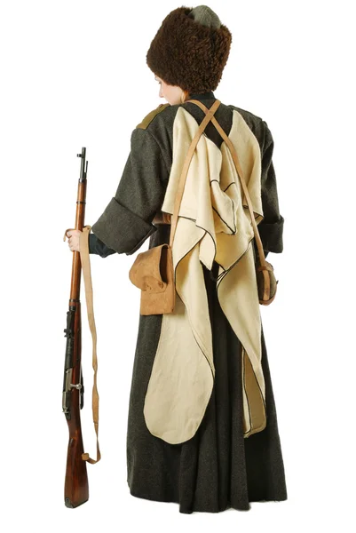 Russian Cossack standing back with rifle. The living history. — Stock Photo, Image