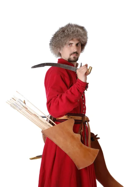 Tatar warrior with unsheathed saber. — Stock Photo, Image