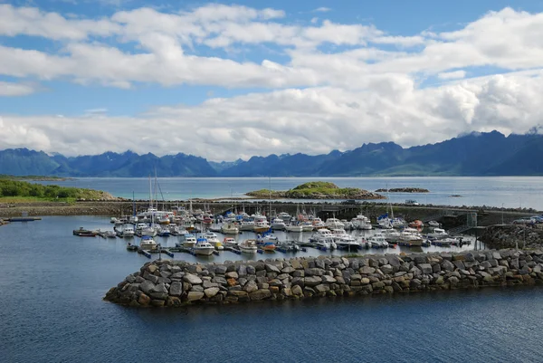 Fjord met de pier omheind over. — Stockfoto