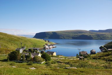 Summer view of fishing village Akkarfjord clipart