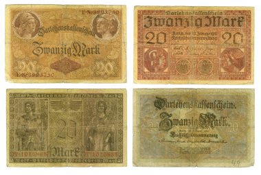 Obsolete German banknotes cut out clipart