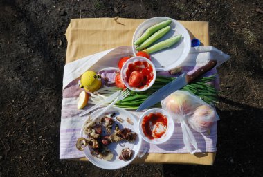 Portable table with picnic food clipart