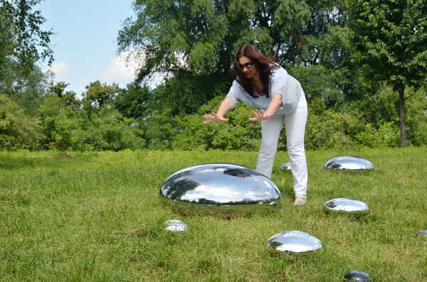 Modern sculptures in the National Botanical Garden of Kyiv.