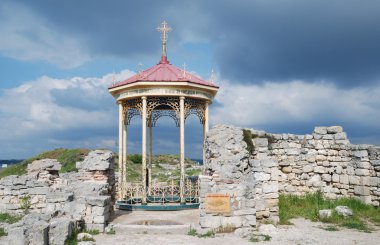 Chapel in the middle of ancient ruins, Chersonesos Taurica clipart