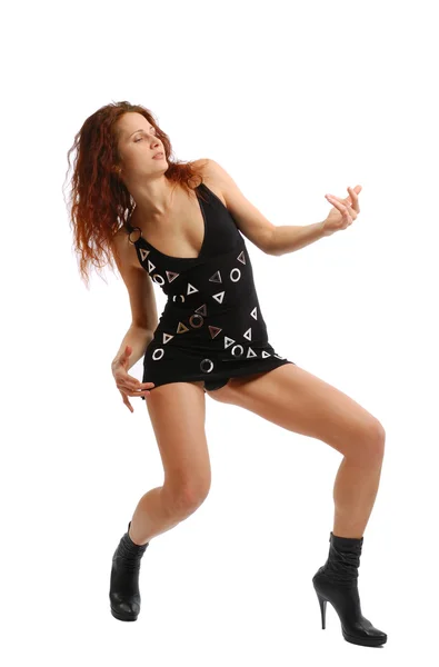 Cool kvinna dans i svart isolerad på vit — Stockfoto