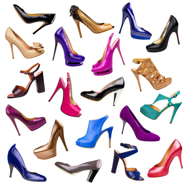 Багатобарвне жіноче взуття фон-1 — стокове фото