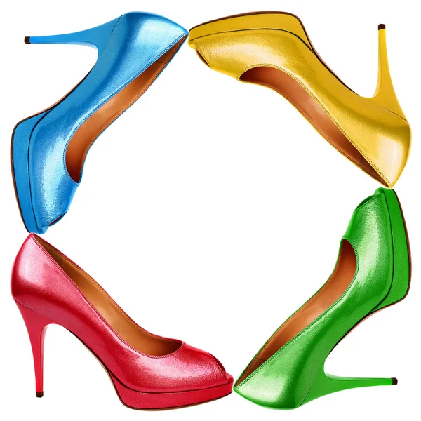 Разноцветная женская обувь фон-9 — стоковое фото