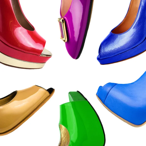 Pantofi multicolori de sex feminin fundal-5 — Fotografie, imagine de stoc