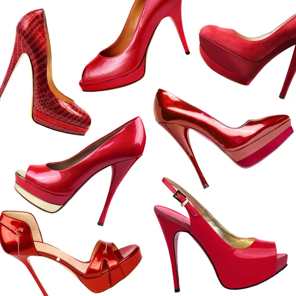 Zapatos femeninos rojos fondo-1 —  Fotos de Stock