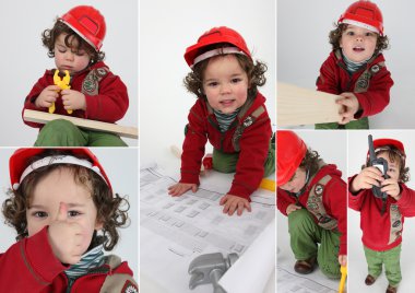 Baby imitating architect, collage clipart