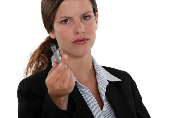 Woman offering pen — Stock Photo, Image