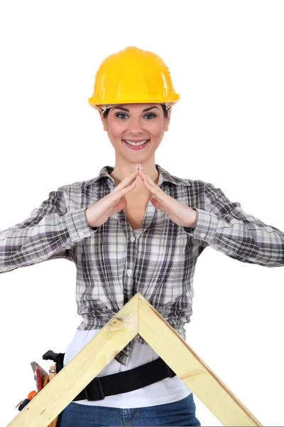 Portrait of smiling woman carpenter — Stock Photo, Image