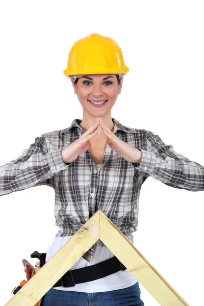 Portrait of smiling woman carpenter — Stock Photo, Image