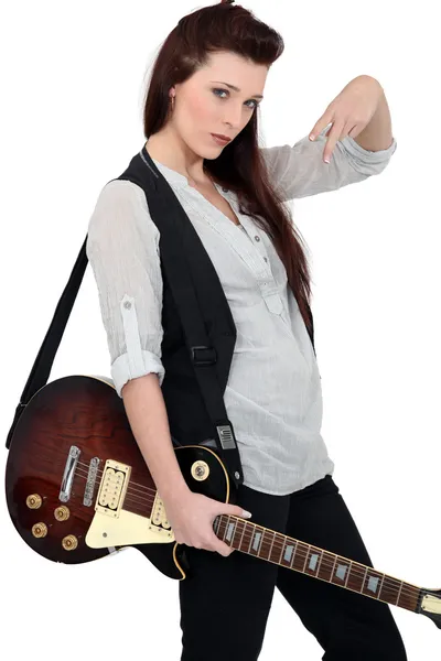 Portrét ženy kytarista — Stock fotografie
