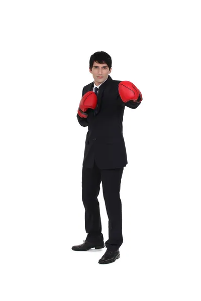 Бізнесмен, екіпірування для боксу — стокове фото