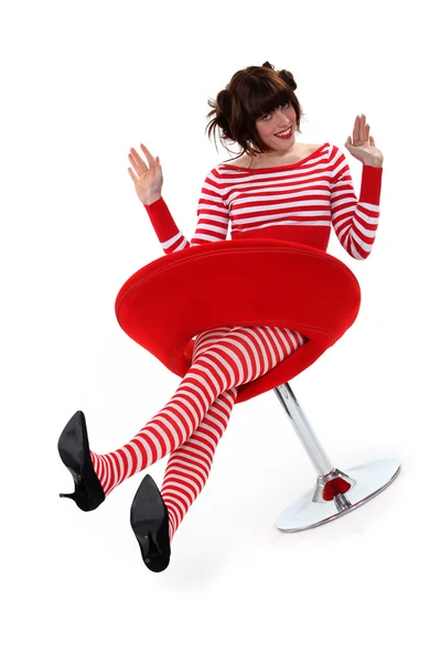 Quirky mulher sentou-se na cadeira — Fotografia de Stock