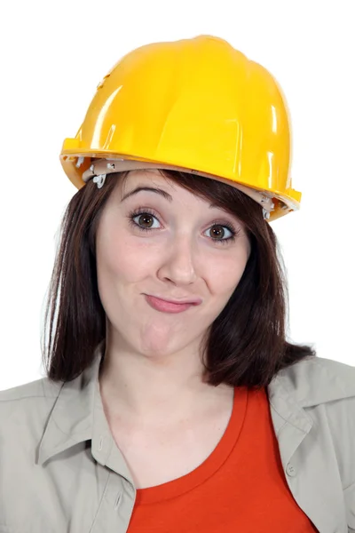 Construtora feminina confusa — Fotografia de Stock