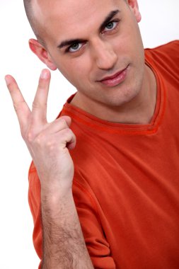 Man holding up two fingers clipart