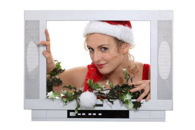 Woman in a television screen clipart