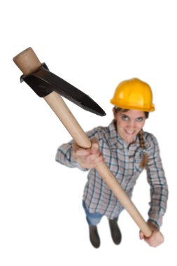 Woman with a pickaxe clipart