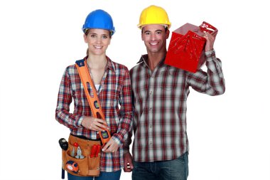 Tradespeople posing with their tools clipart