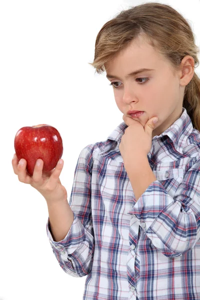 Girl with red apple — Stock Photo, Image
