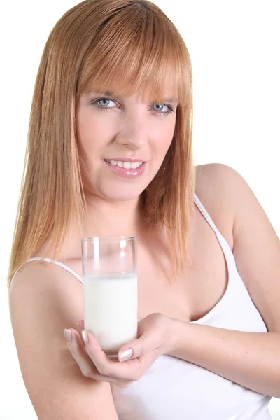 Redhead with a glass of milk — Stock Photo, Image