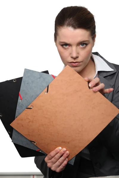Businesswoman showing files — Stock Photo, Image