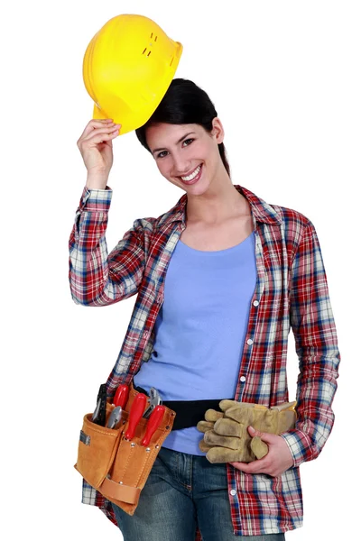 Femme de métier portant son casque dur — Photo