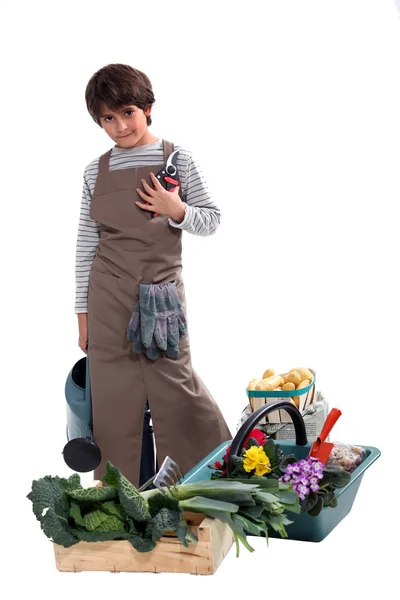 Malý chlapec, zahradnictví — Stock fotografie