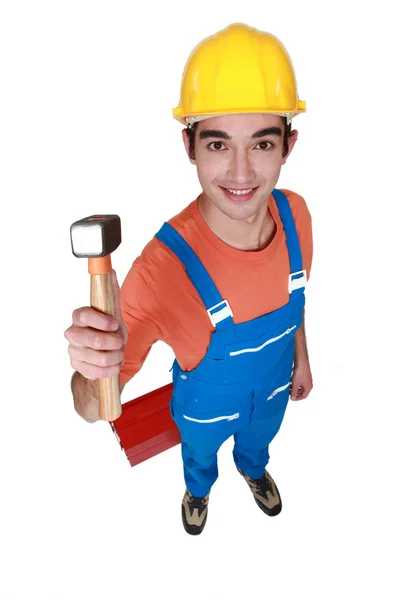 Worker holding lump hammer — Stock Photo, Image