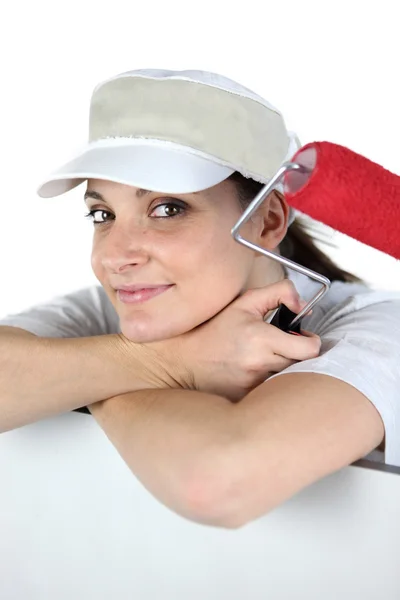 Female painter with roller — Stock Photo, Image