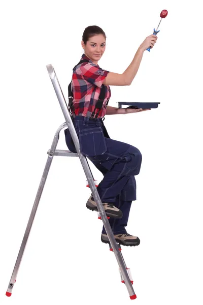 Painter climbing ladder — Stock Photo, Image