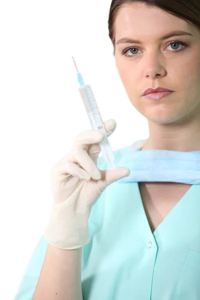 Sjuksköterska med nål — Stockfoto