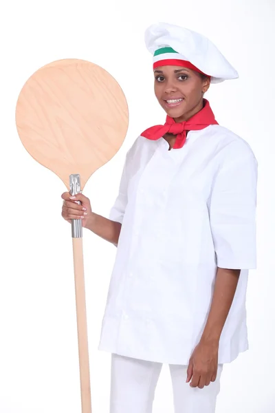 Pizza maker with shovel — Stock Photo, Image