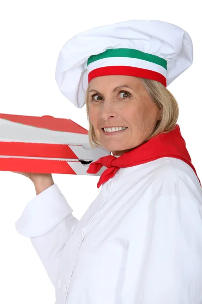 Cook with pizza boxes — Stock Photo, Image
