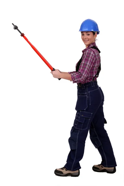 Женщина с длинными ручными резаками — стоковое фото
