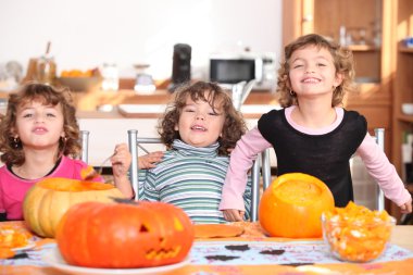 Girls with pumpkins clipart