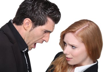 Upset young woman with a young man clipart